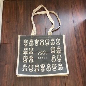 LOLOI Gray Beige Canvas Tote Boho Print 100% Cotton